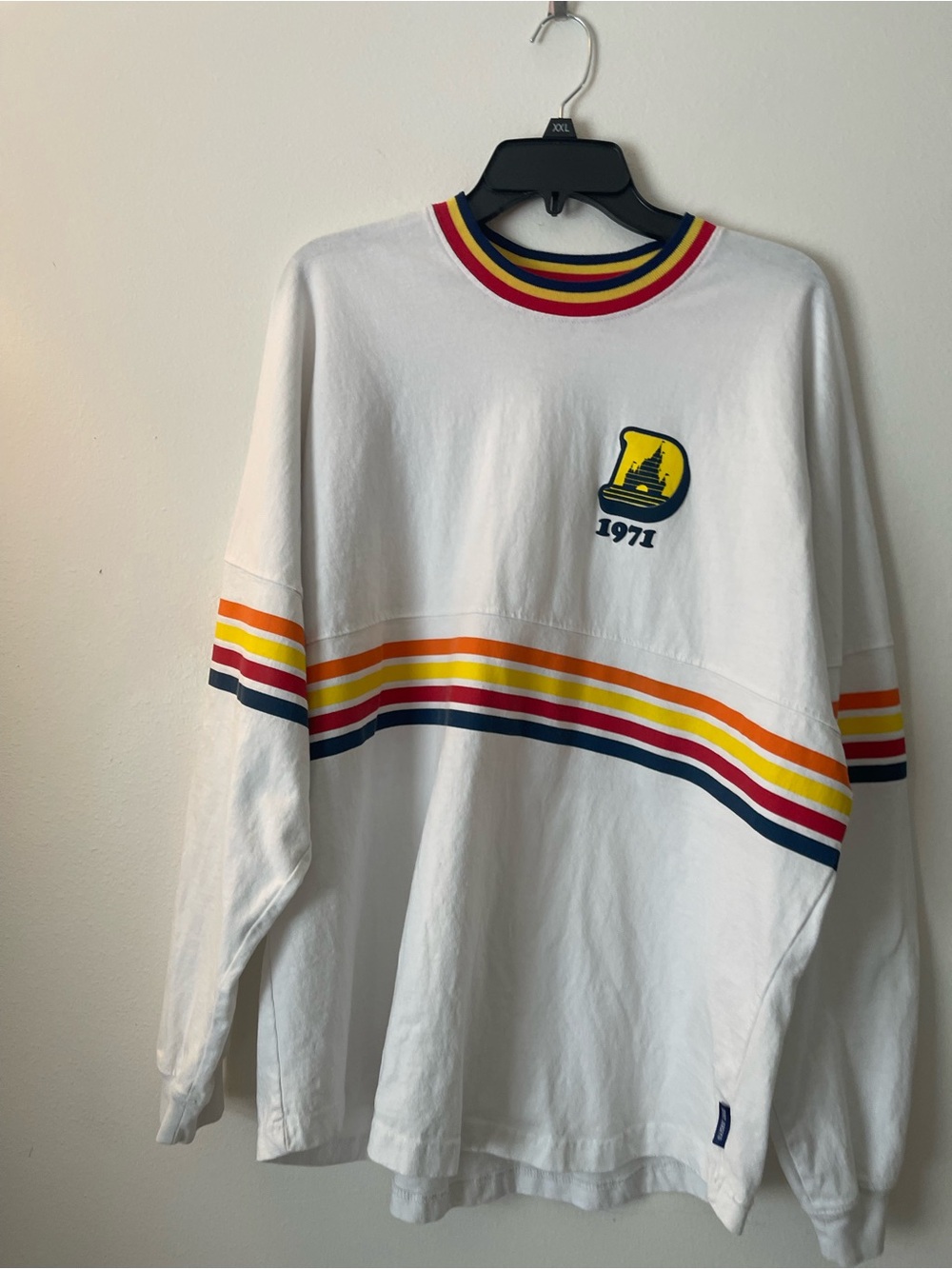 Disney White Long-Sleeve Stripe Pullover with Retro Logo